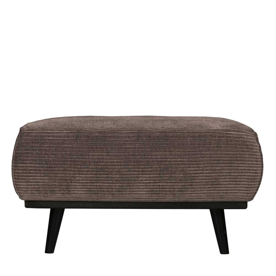 Wohnzimmer Hocker in Taupe Strukturstoff und Schwarz Birkenholz